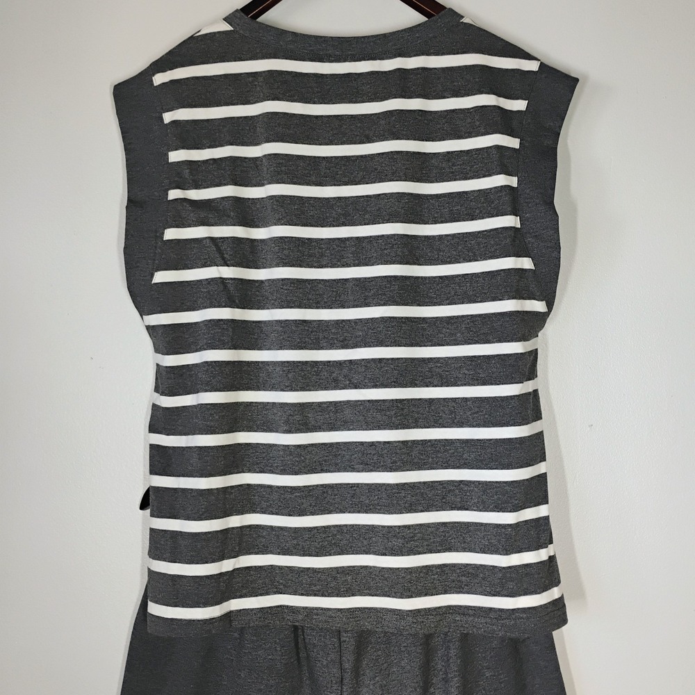 Rubzoof 2 Piece Outfit Gray Striped Womens Large Lightweight Lounge Travel - Picture 6 of 16